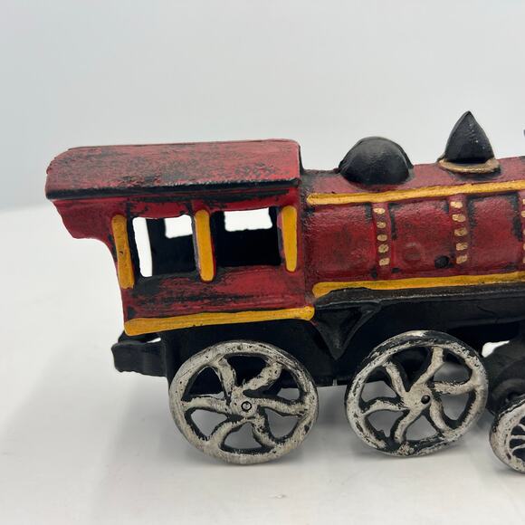 Vintage Cast Iron Toy Red/Black Train Steam Engine Locomotive 9"x2.5" - Picture 6 of 13